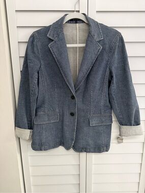 Theory Blue Denim Tailored Blazer Jacket medium